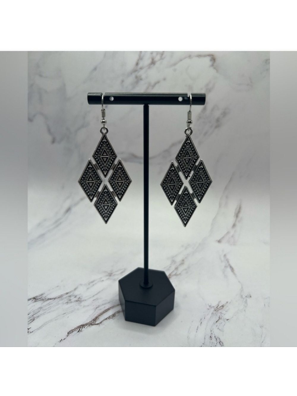 Boho Dangle Diamond Style Earrings Retro Silver NEW